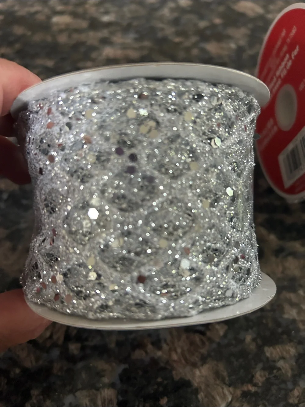 CELEBRATE IT SILVER TINSEL MESH WIRED RIBBON 2.5
